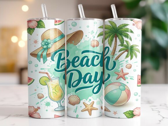 Beach Day Summer 20oz Tumbler Wrap PNG