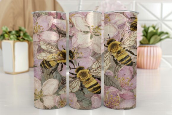 Bee Floral Tumbler Sublimation PNG
