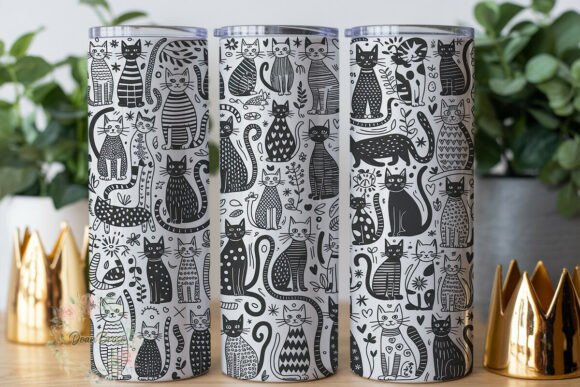 Black and White Cat Doodle 20oz Tumbler