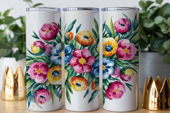 Cheerful Watercolor Flowers 20oz Tumbler