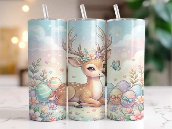 Cute Deer Easter Eggs Pastel Tumbler PNG