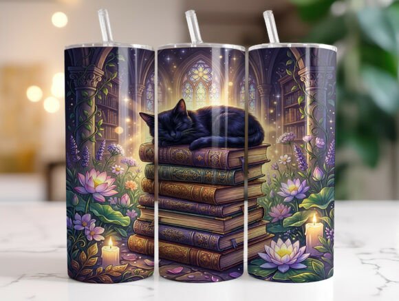 Dark Academia Cat Books 20oz Tumbler PNG