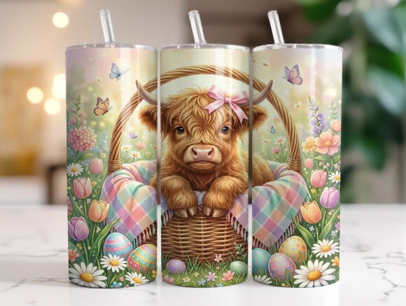 Easter Basket Highland Cow Tumbler Wrap