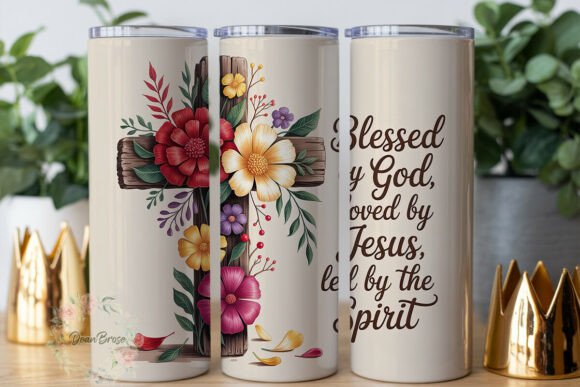 Floral Cross Blessed 20oz Tumbler Wrap