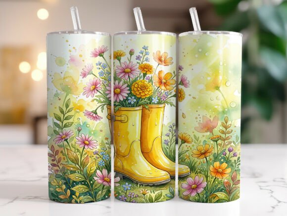 Floral Rain Boots Spring Floral Tumbler
