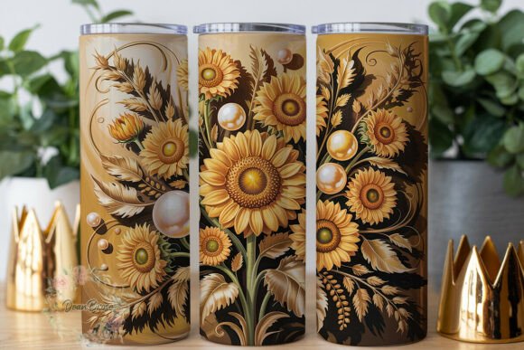 Golden Sunflower Pearl 20oz Tumbler Wrap