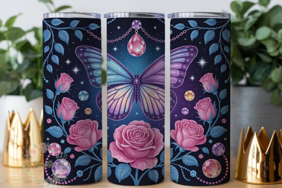 Jeweled Butterfly Roses 20oz Tumbler