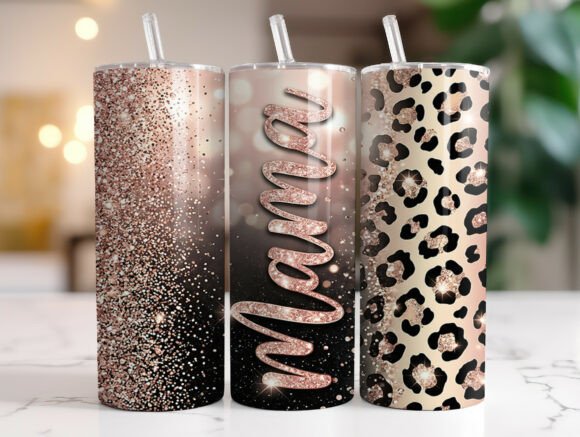 Mama Rose Gold Leopard Glitter Tumbler