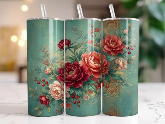 Oriental Peony Bouquet Botanical Tumbler