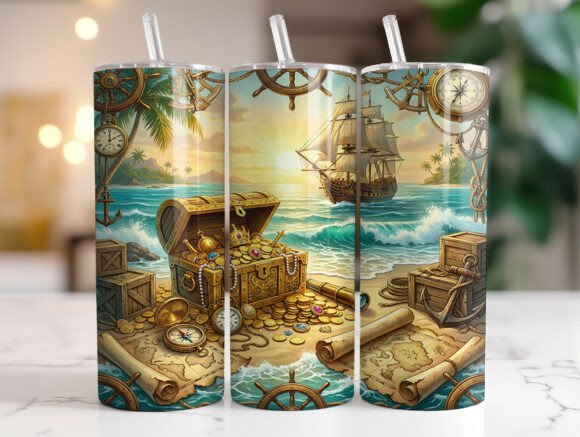 Pirate Ship Treasure Map Beach Tumbler