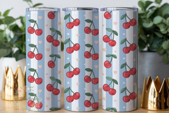 Red Cherry Blue Stripe Design Tumbler