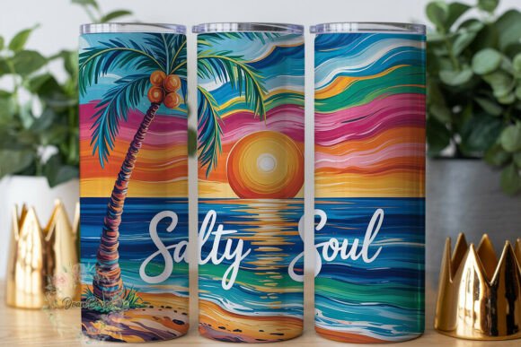 Salty Soul Beach Scene 20oz Tumbler Wrap
