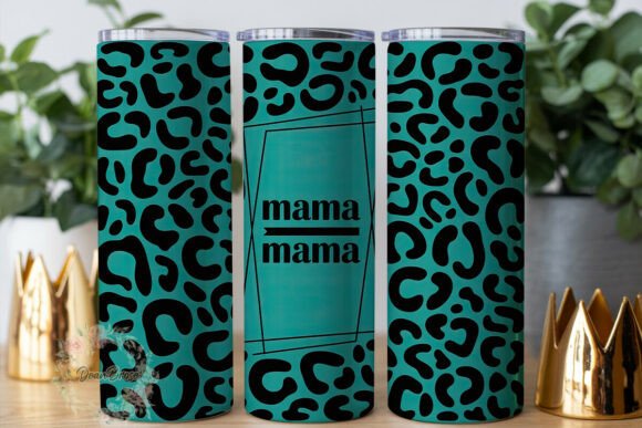 Turquoise Leopard Mama 20oz Tumbler Wrap